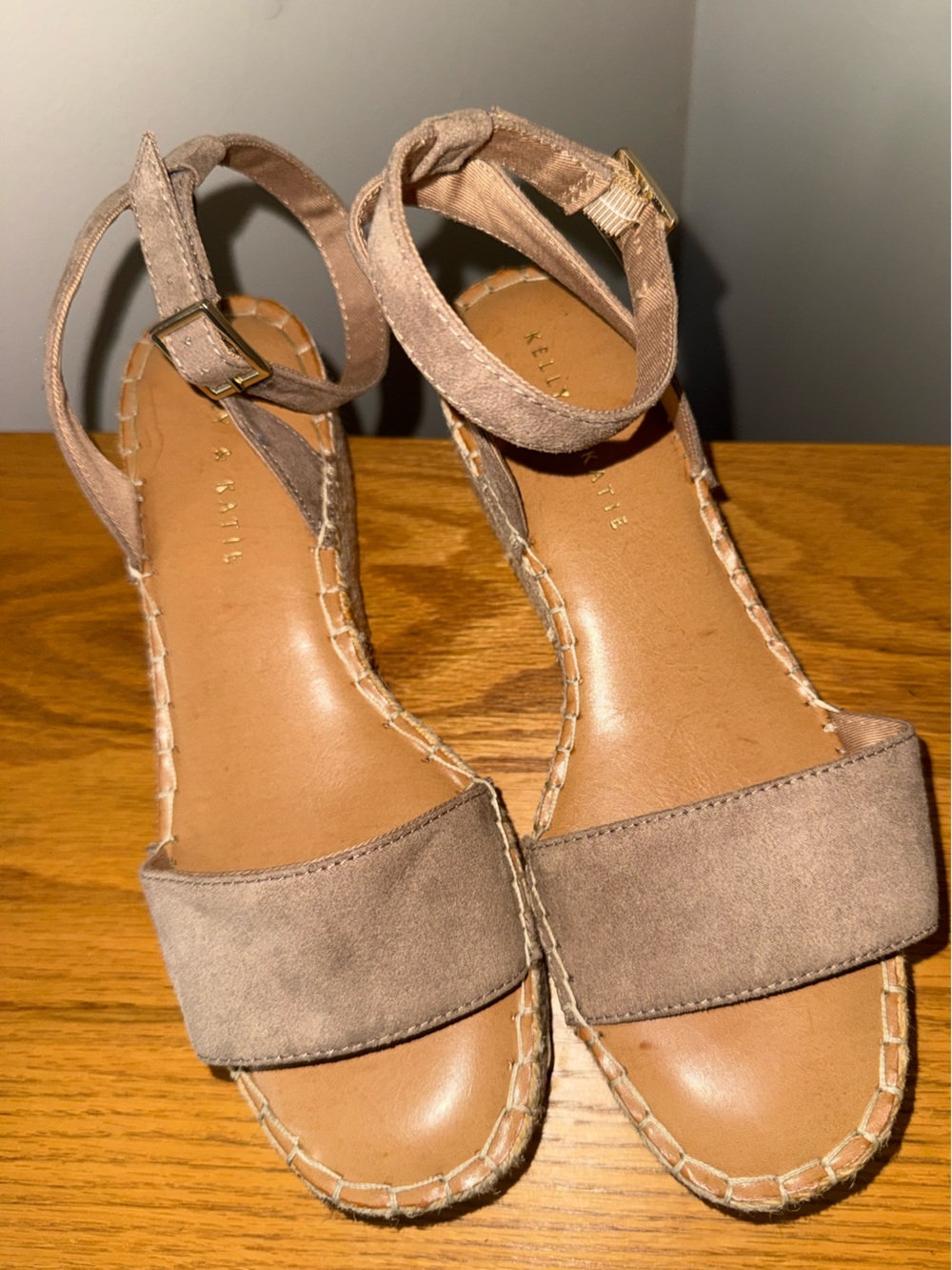 Kelly & Katie Taupe Suede Strap Espadrille Sandals